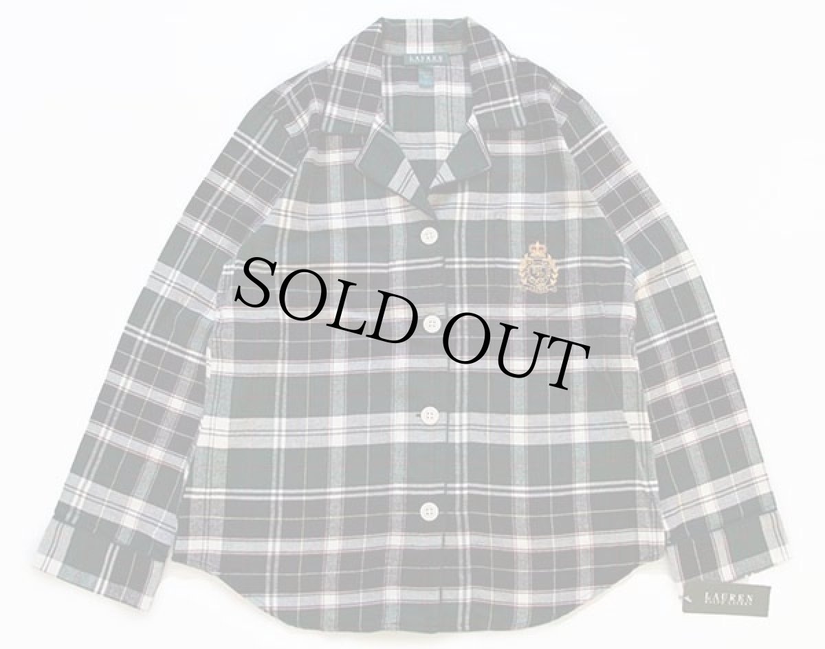 画像2: 未使用★LAUREN ラルフローレン ロゴ刺繍 タータンチェック コットン ライトネル パジャマ シャツ&パンツ セット L (2)