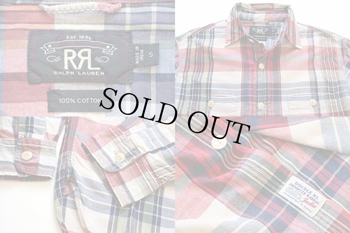 画像3: RRL ダブルアールエル ラルフローレン マドラスチェック マチ付き コットン ワークシャツ S★インド綿 (3)
