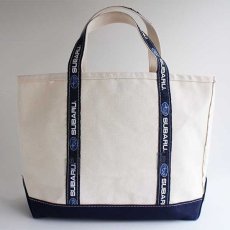 画像2: USA製 L.L.Bean BOAT AND TOTE SUBARU ロゴ キャンバス トートバッグ 紺 M★ミディアム (2)