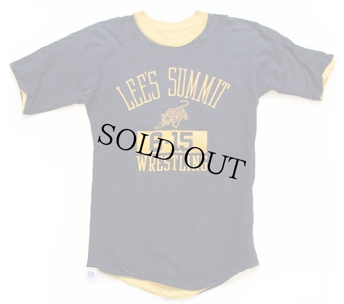 画像1: 90s USA製 RUSSELLラッセル LEE'S SUMMIT WRESTLING タイガー 四段中抜き コットン リバーシブルTシャツ 黒×黄 M (1)