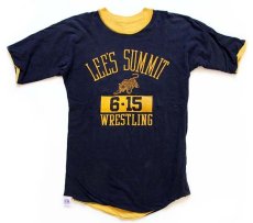 画像1: 90s USA製 RUSSELLラッセル LEE'S SUMMIT WRESTLING タイガー 四段中抜き コットン リバーシブルTシャツ 黒×黄 M (1)