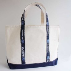 画像1: USA製 L.L.Bean BOAT AND TOTE SUBARU ロゴ キャンバス トートバッグ 紺 M★ミディアム (1)