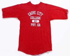 画像1: 70s USA製 RUSSELLラッセル GROVE CITY COLLEGE 四段中抜き コットン リバーシブルTシャツ 赤×ライトグレー (1)
