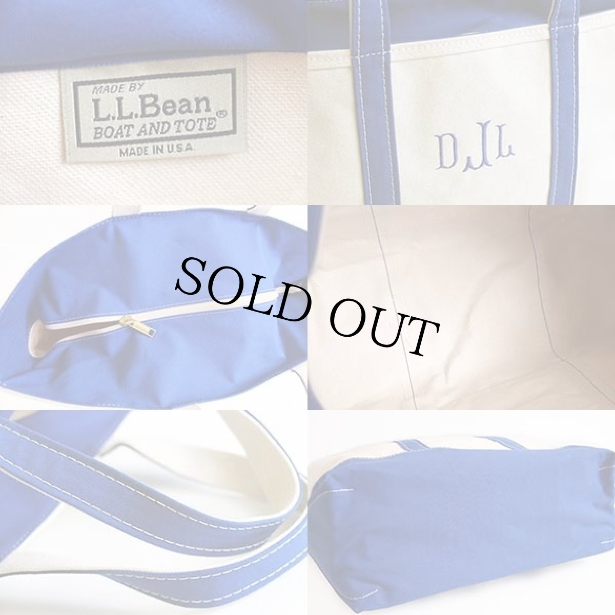 画像3: USA製 L.L.Bean BOAT AND TOTE DJL刺繍 キャンバス トートバッグ ジップトップ 青 L★ラージ (3)