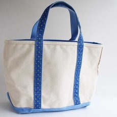 画像1: USA製 L.L.Bean BOAT AND TOTE ドット柄 キャンバス トートバッグ ジップトップ 水色 M★ミディアム (1)