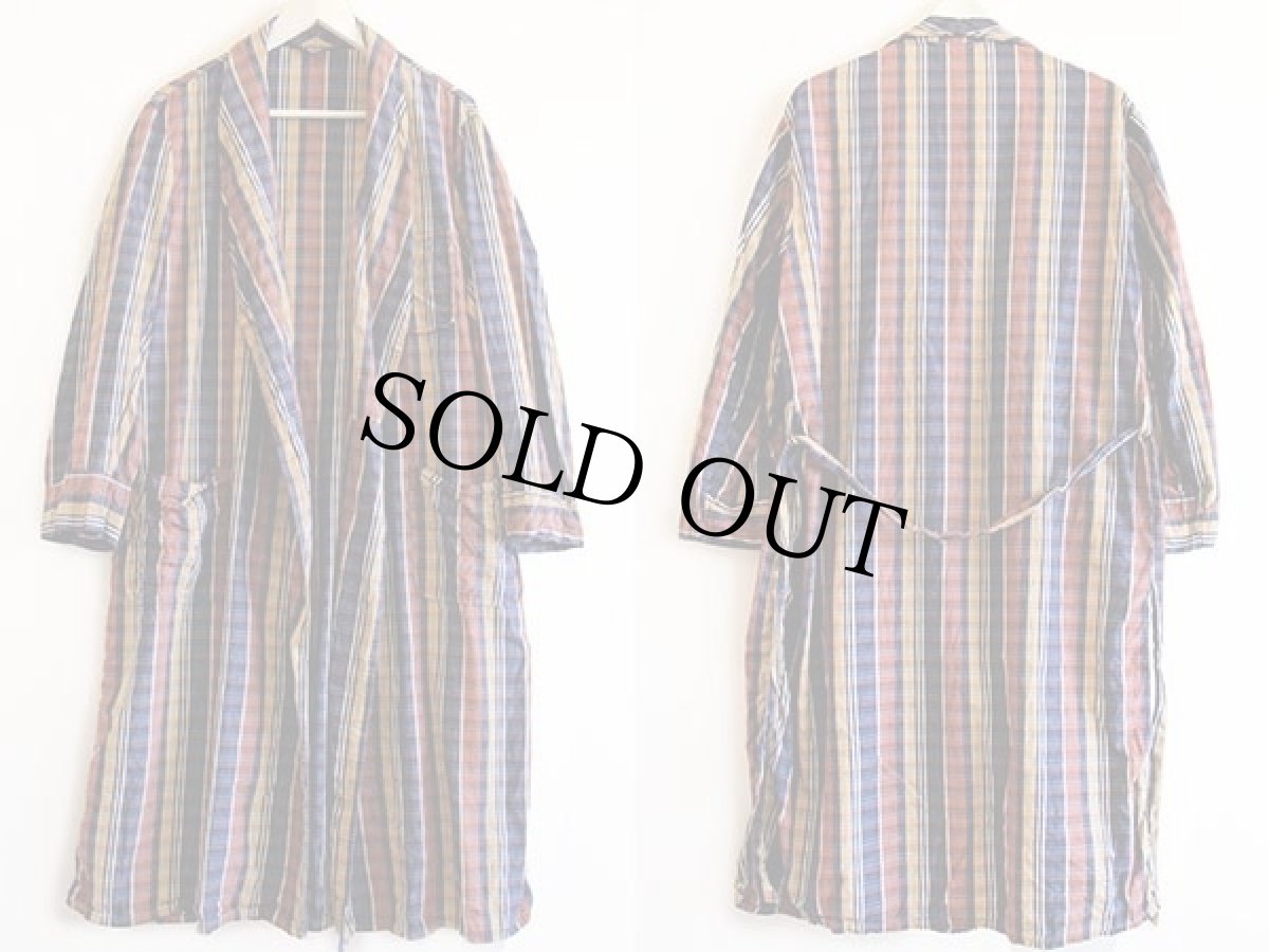画像2: 60s Travelaire ストライプ ショールカラー コットンガウン M (2)