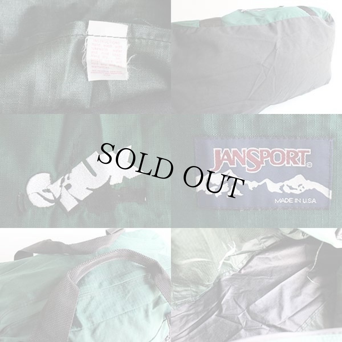 画像3: 90s USA製 JANSPORTジャンスポーツ CRUX刺繍 ツートン ナイロン ダッフルバッグ 緑×黒 (3)