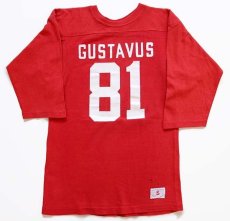 画像1: 70s USA製 Championチャンピオン GUSTAVUS 81 ナンバリング コットン フットボールTシャツ 赤 S (1)