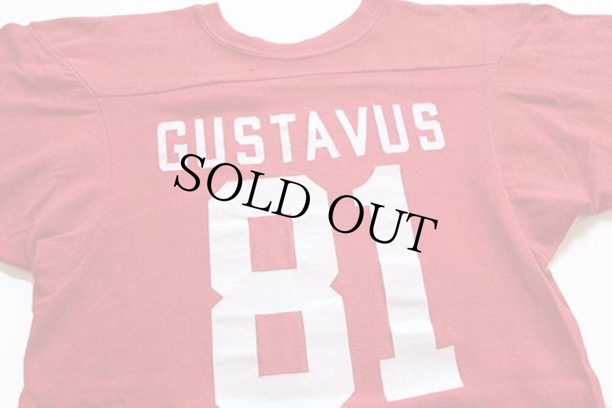 画像3: 70s USA製 Championチャンピオン GUSTAVUS 81 ナンバリング コットン フットボールTシャツ 赤 S (3)