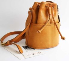 画像1: USA製 COACH オールド コーチ 巾着 レザー ショルダーバッグ 茶★9746 (1)