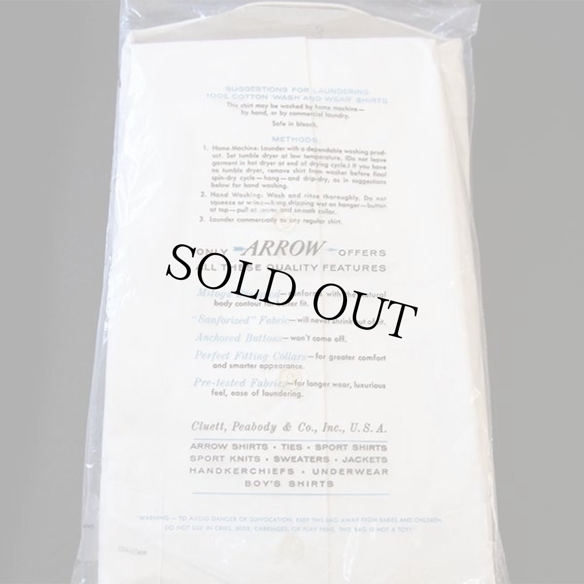 画像2: デッドストック★60s USA製 ARROW 無地 コットンシャツ 白 15-32 (2)