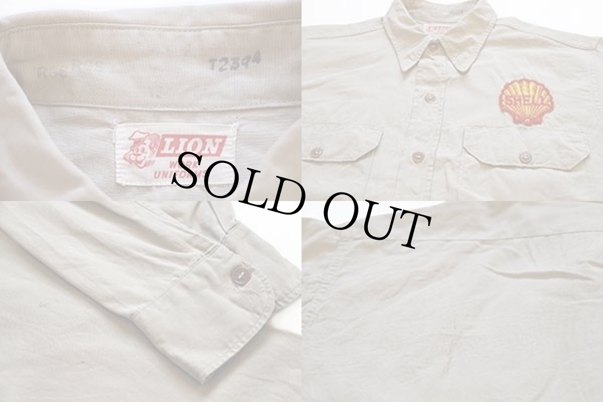 画像3: 50s LION SHELL パッチ付き コットンポプリン ワークシャツ ベージュ (3)