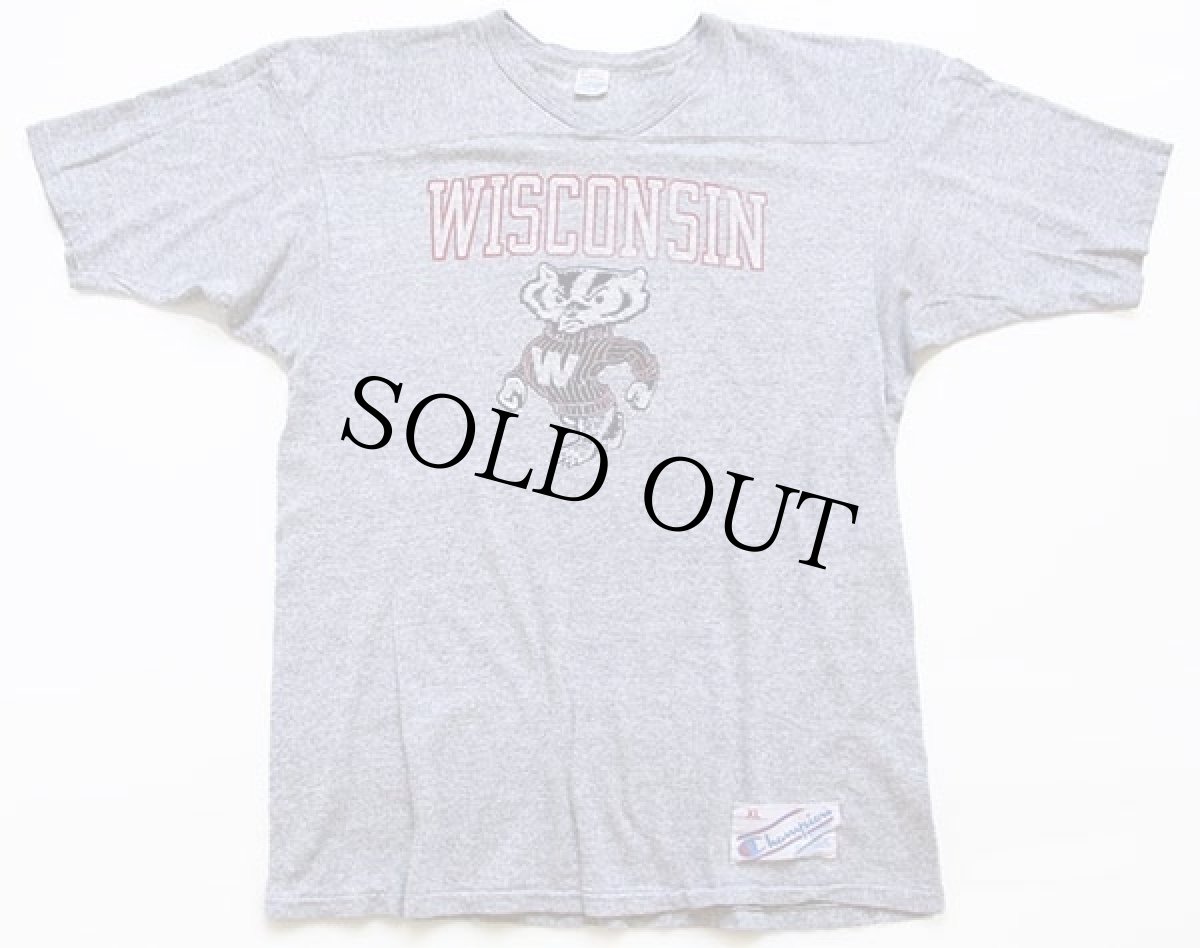 画像1: 80s USA製 Championチャンピオン WISCONSIN バッキー 88/12 フットボールTシャツ 杢グレー XL (1)