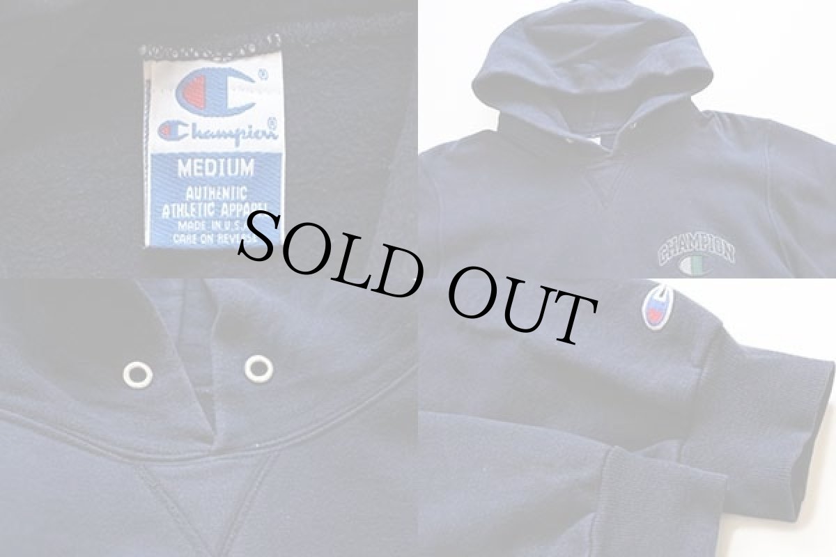 画像3: 90s USA製 Championチャンピオン ロゴ刺繍 前V スウェットパーカー 紺 M (3)