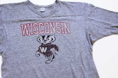 画像1: 80s USA製 Championチャンピオン WISCONSIN バッキー 88/12 フットボールTシャツ 杢グレー XL (1)