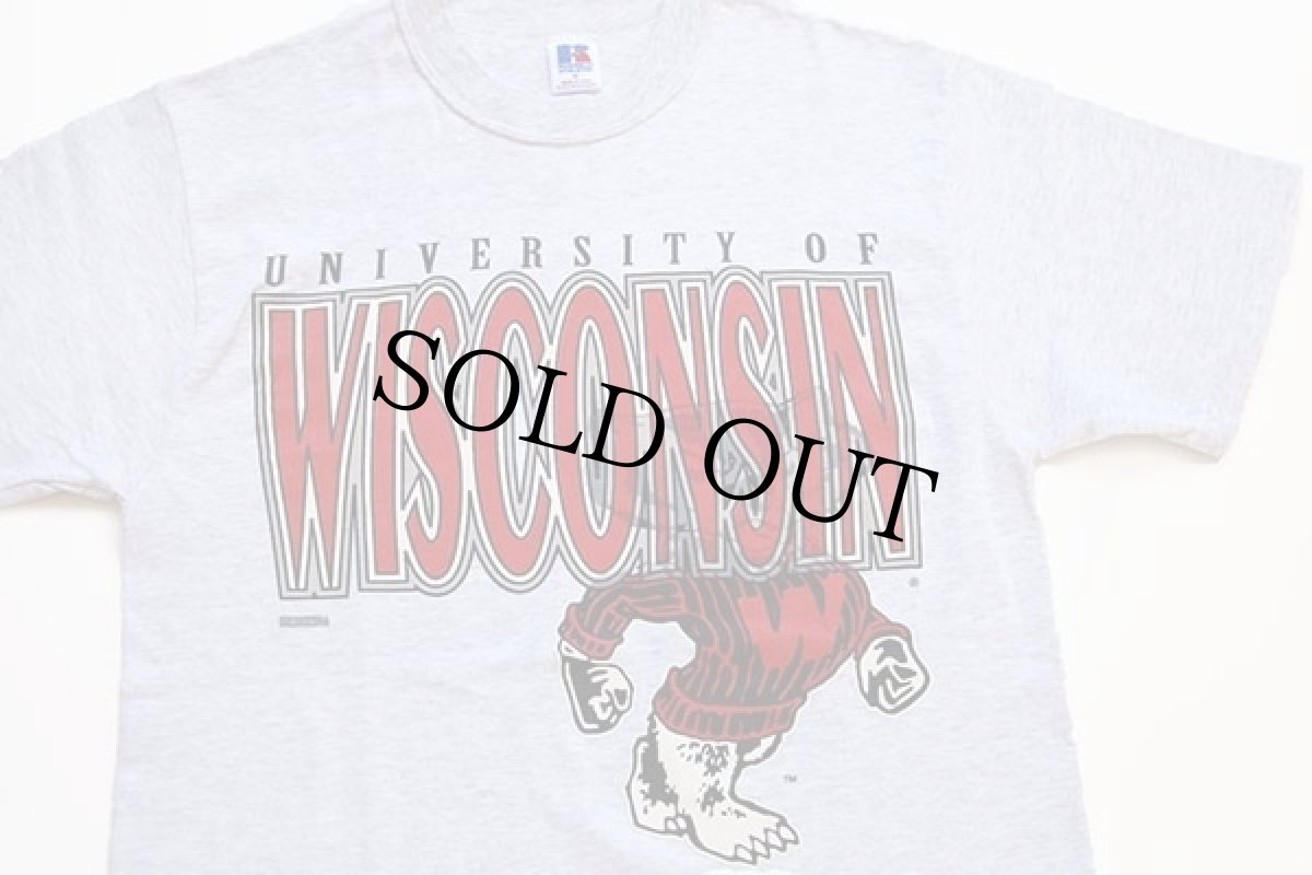 画像1: 90s USA製 RUSSELLラッセル UNIVERSITY OF WISCONSIN バッキー Tシャツ 杢ライトグレー M (1)