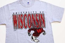 画像1: 90s USA製 RUSSELLラッセル UNIVERSITY OF WISCONSIN バッキー Tシャツ 杢ライトグレー M (1)