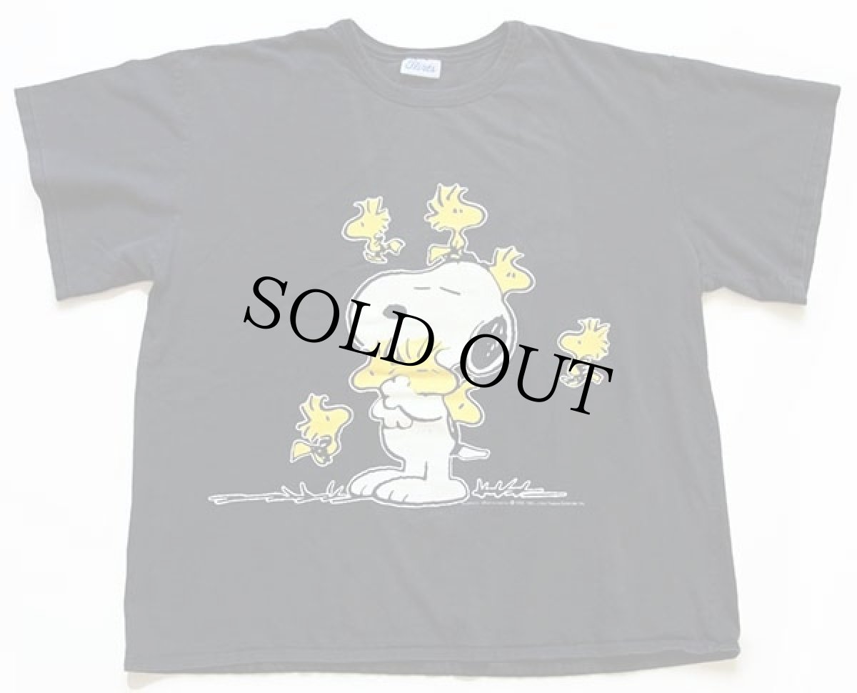 画像2: 90s スヌーピー ウッドストック コットンTシャツ 黒 フェード (2)