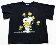 画像2: 90s スヌーピー ウッドストック コットンTシャツ 黒 フェード (2)