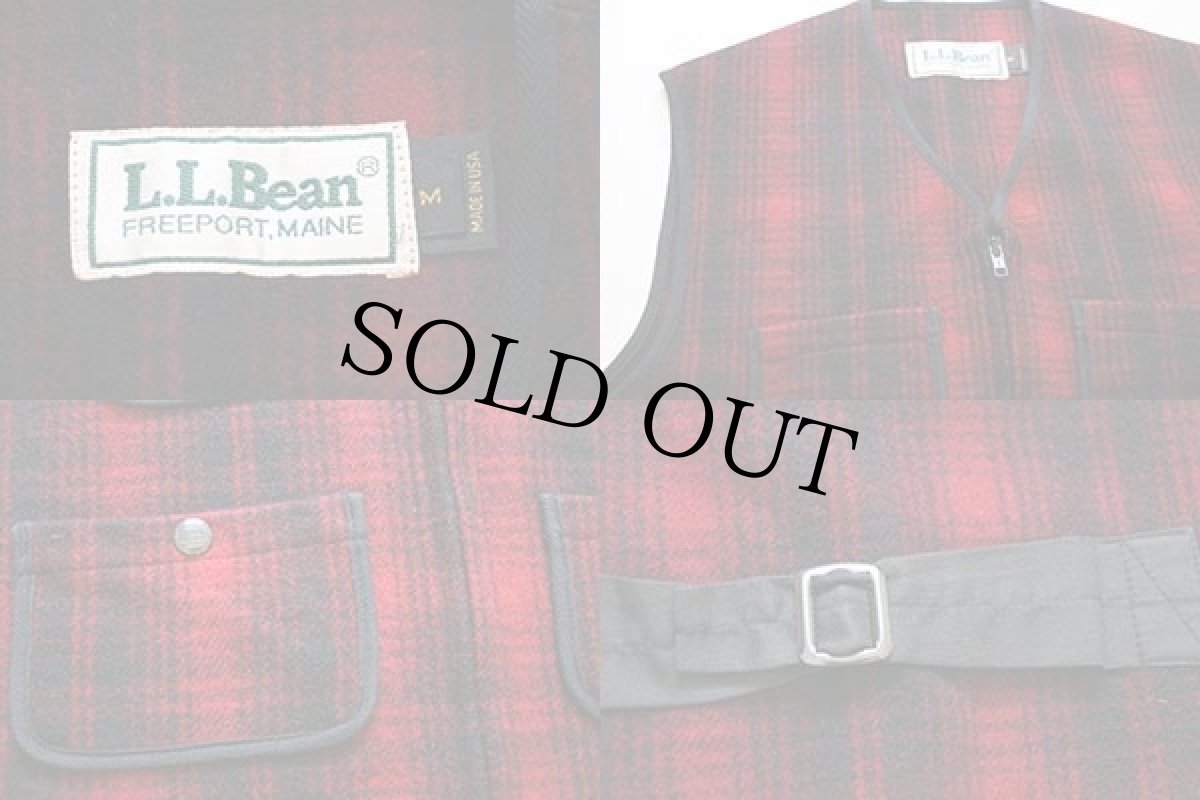 画像3: 90s USA製 L.L.Bean チェック ウールベスト 赤×黒 M (3)