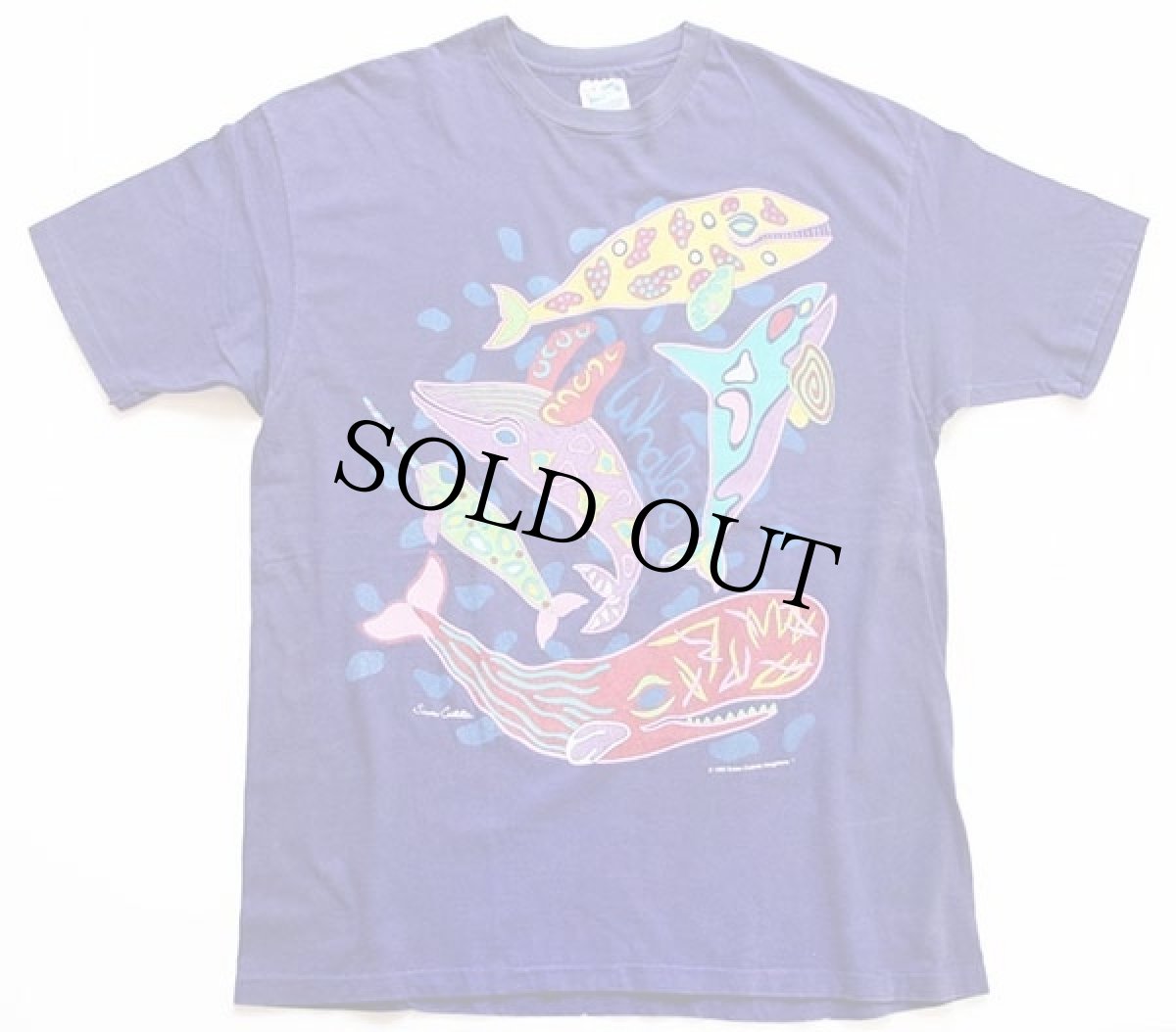 画像2: 90s USA製 Hanes Susan Costello クジラ アート コットンTシャツ 青紫 XL (2)