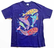 画像2: 90s USA製 Hanes Susan Costello クジラ アート コットンTシャツ 青紫 XL (2)