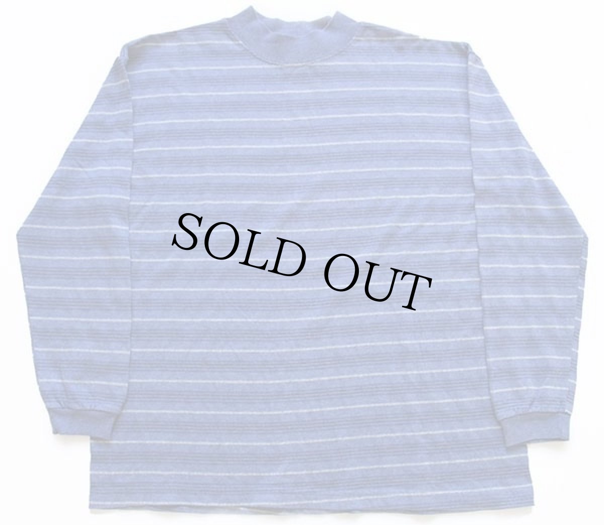 画像2: 90s USA製 Willow Bay モックネック ジャガード ランダムボーダー 長袖Tシャツ 青紫 L (2)