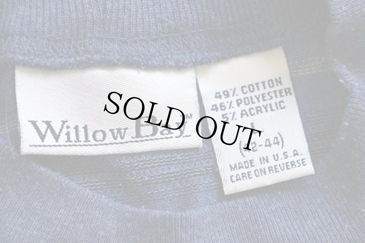 画像4: 90s USA製 Willow Bay モックネック ジャガード ランダムボーダー 長袖Tシャツ 青紫 L (4)