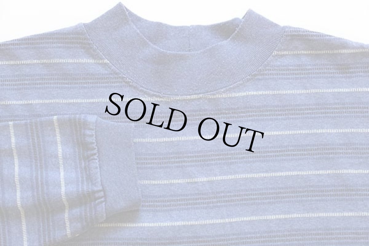 画像3: 90s USA製 Willow Bay モックネック ジャガード ランダムボーダー 長袖Tシャツ 青紫 L (3)