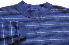 画像3: 90s USA製 Willow Bay モックネック ジャガード ランダムボーダー 長袖Tシャツ 青紫 L (3)