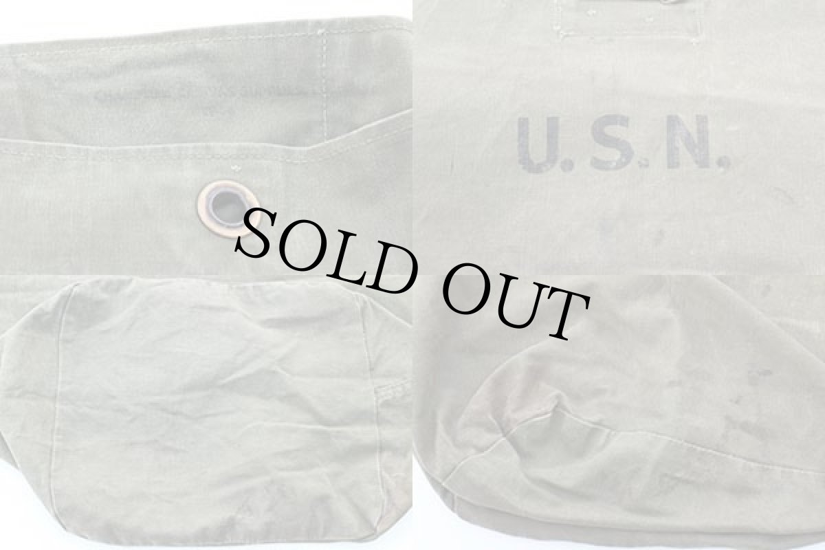 画像5: 40s 米軍 U.S.N. ステンシル ハンドペイント キャンバス ダッフルバッグ オリーブ (5)