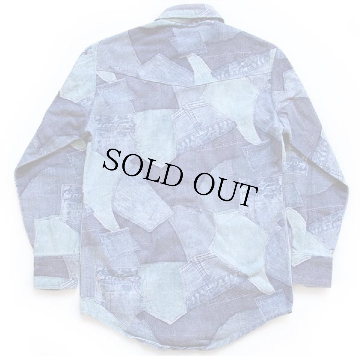 画像2: 70s ハンドメイド デニム パッチワーク柄 コットン ウエスタンシャツ (2)