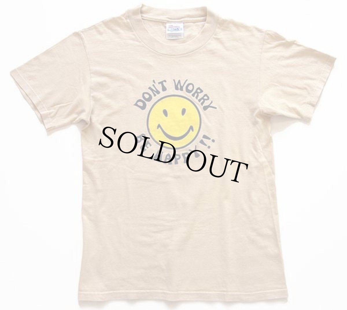 画像2: 90s USA製 DON'T WORRY BE HAPPY!! スマイル コットンTシャツ カーキ S (2)