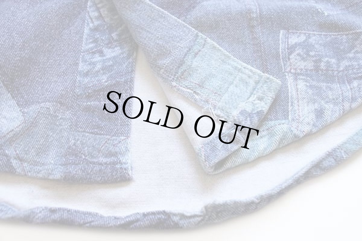 画像5: 70s ハンドメイド デニム パッチワーク柄 コットン ウエスタンシャツ (5)