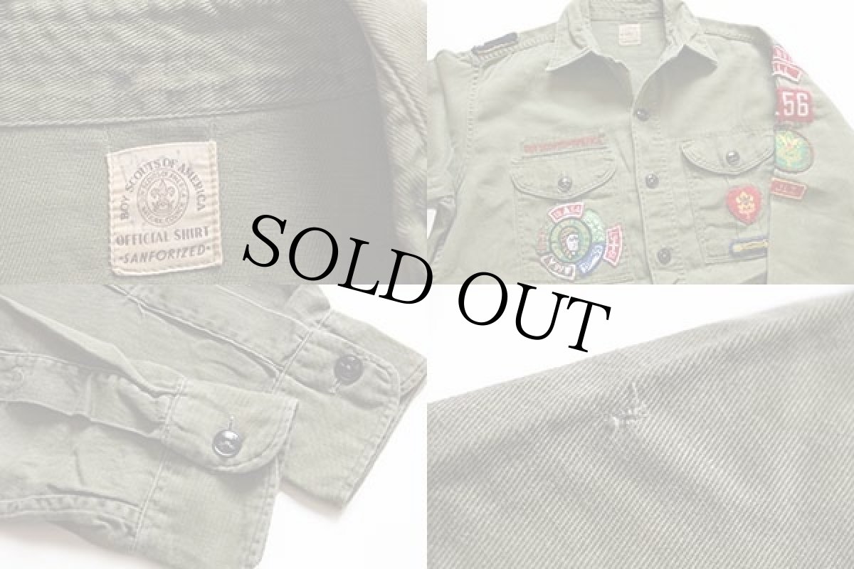 画像3: 60s BSA ボーイスカウト パッチ付き コットンツイルシャツ オリーブ★156 (3)