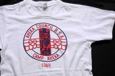 画像1: 60s BSA ボーイスカウト AHEKA COUNCIL CAMP AHEKA 染み込みプリント コットンTシャツ 白 S (1)