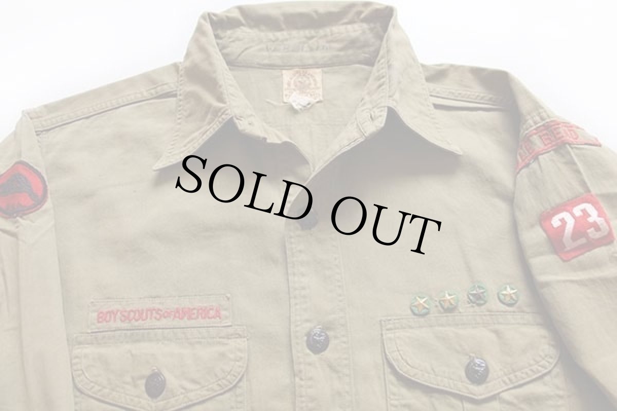 画像3: 40s BSA ボーイスカウト チェンジボタン ピンズ&パッチ&マチ付き コットンポプリンシャツ オリーブ★23 (3)