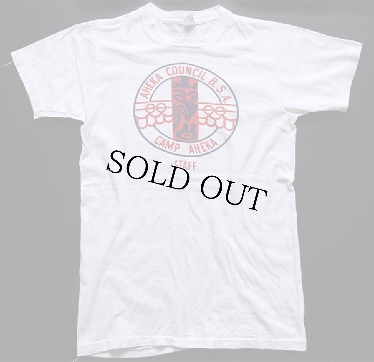 画像2: 60s BSA ボーイスカウト AHEKA COUNCIL CAMP AHEKA 染み込みプリント コットンTシャツ 白 S (2)