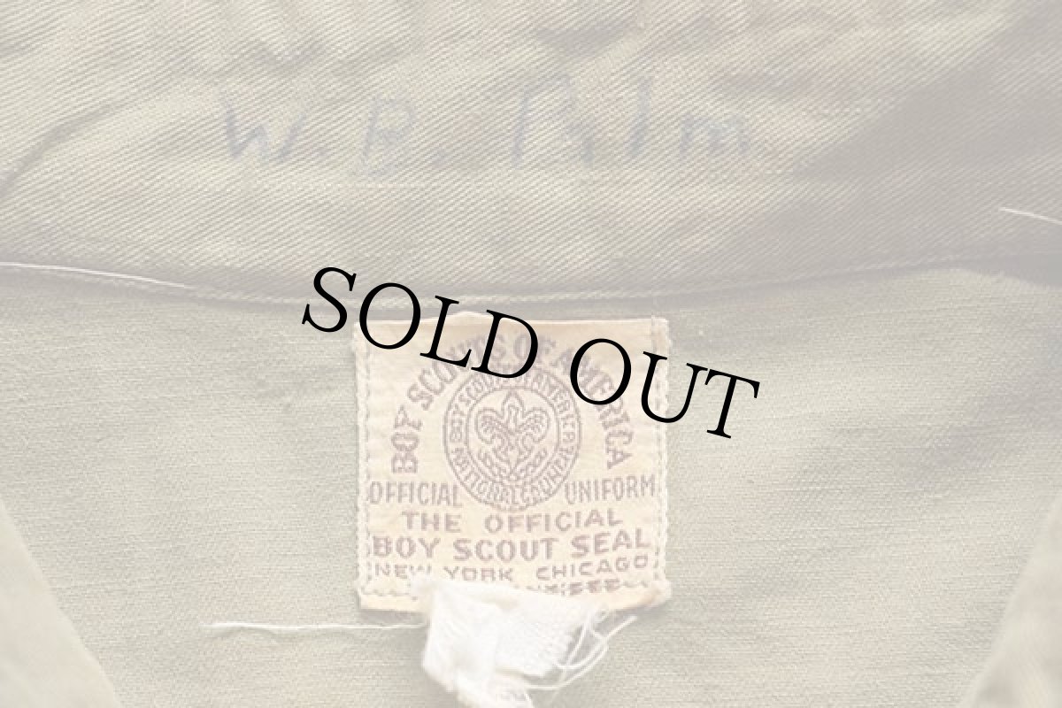 画像4: 40s BSA ボーイスカウト チェンジボタン ピンズ&パッチ&マチ付き コットンポプリンシャツ オリーブ★23 (4)