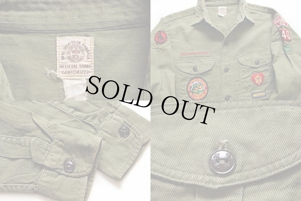 画像3: 60s BSA ボーイスカウト パッチ付き コットンツイルシャツ オリーブ 14.5★40 (3)