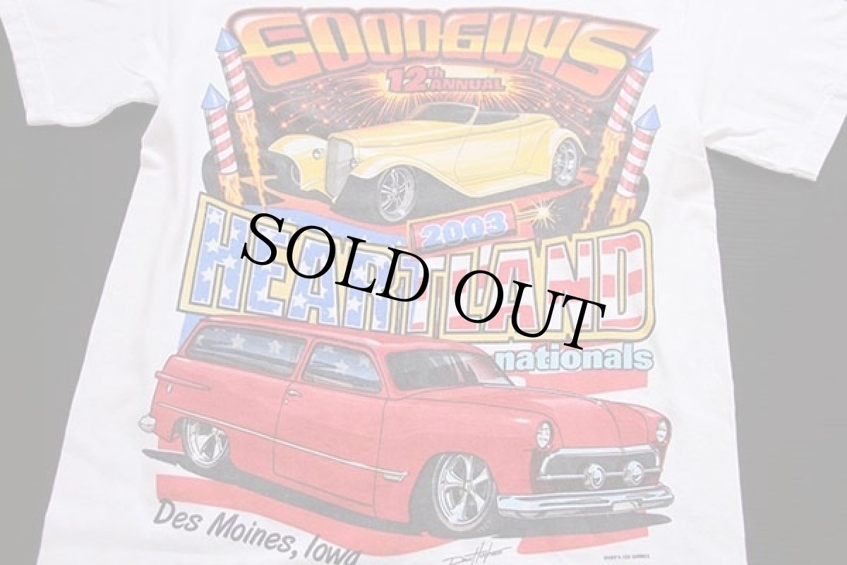 画像2: 00s Hanes GOODGUYS HEARTLAND nationals HOTROD 両面プリント コットンTシャツ 白 S (2)