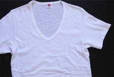 画像1: 70s USA製 Hanes 無地 バインダー Vネック コットンTシャツ 白 S★B (1)