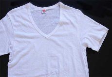 画像1: 70s USA製 Hanes 無地 バインダー Vネック コットンTシャツ 白 S★C (1)