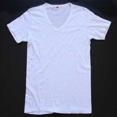 画像2: 70s USA製 Hanes 無地 バインダー Vネック コットンTシャツ 白 S★A (2)