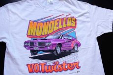 画像1: 00s Hanes MONDELLO'S V.O.Twister OLDSMOBILE 442 両面 蛍光プリント コットンTシャツ 白 XL (1)