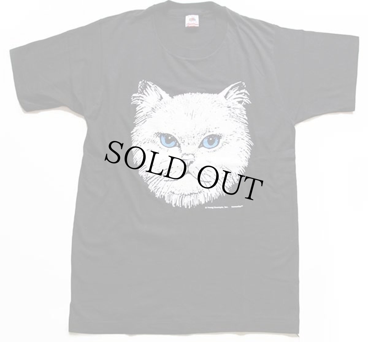 画像2: デッドストック★90s USA製 キャット 発泡プリント コットンTシャツ 黒 M (2)