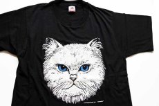 画像1: デッドストック★90s USA製 キャット 発泡プリント コットンTシャツ 黒 M (1)