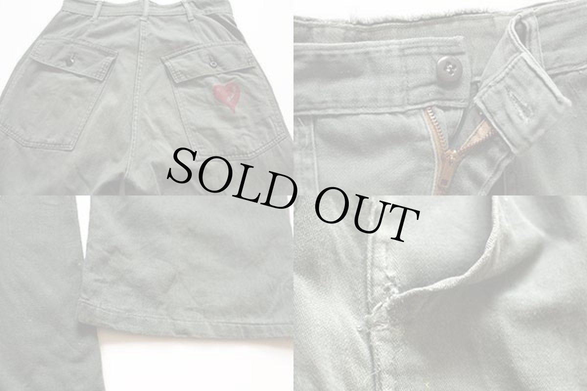 画像4: 60s ハート プリント ユーティリティ ベイカーパンツ オリーブグリーン w30 (4)