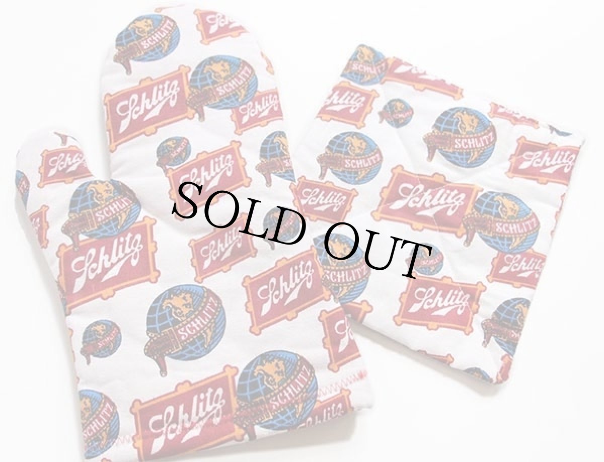 画像5: デッドストック★70s Schlitzシュリッツ 総柄 染み込みプリント エプロン&鍋つかみ セット (5)