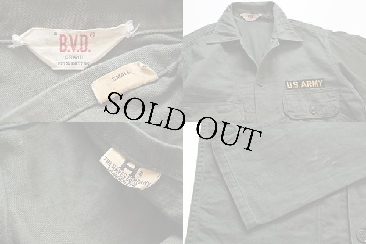 画像3: 60s 米軍 U.S.ARMY B.V.D. パッチ付き ユーティリティシャツ オリーブグリーン S (3)